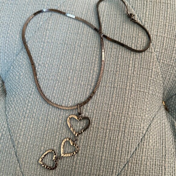 14k Black Gold Triple Heart Necklace - Picture 5 of 12